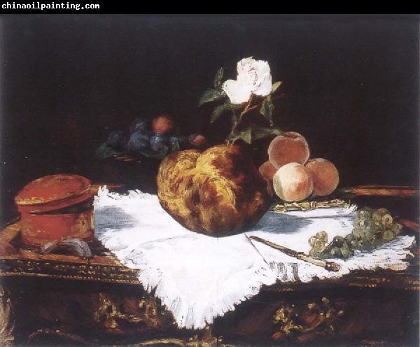 Edouard Manet Brioche with flower and fruits