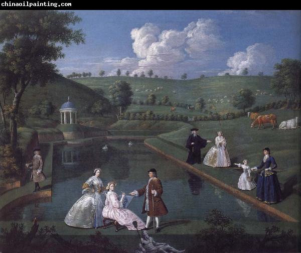 Edward Haytley The Brockman Family and Friends at Beachborough Manor the Temple Pond looking towards the Rotunda