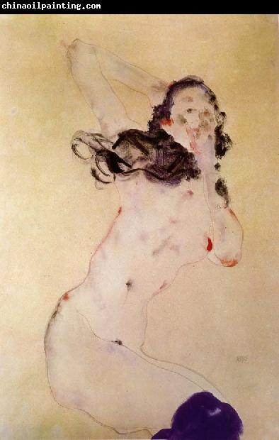 Egon Schiele Female Nude with Blue Stockings