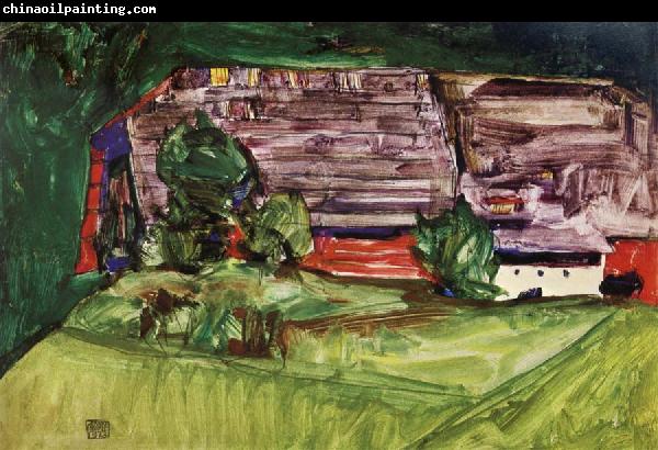 Egon Schiele Peasant Homestead in a Landscepe