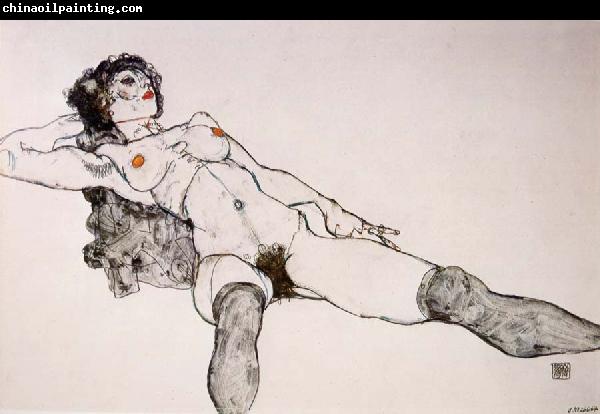 Egon Schiele Recumbent Female Nude with Legs Apart