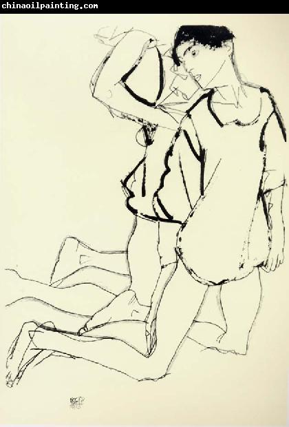 Egon Schiele Two Kneeling Figures