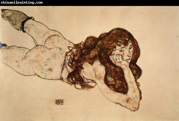 Egon Schiele Female Nude Lying on  Her Stomach