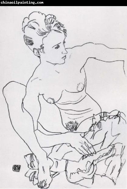 Egon Schiele Seated Female nude with drapery