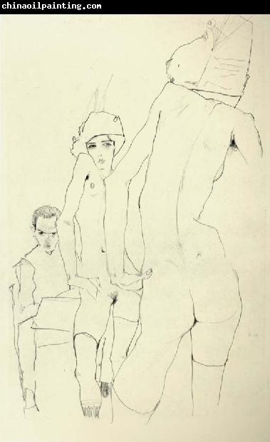 Egon Schiele Schiele Drawing a Nude Model before a Mirror