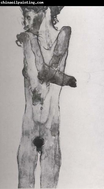 Egon Schiele Standing female nude with crossed arms