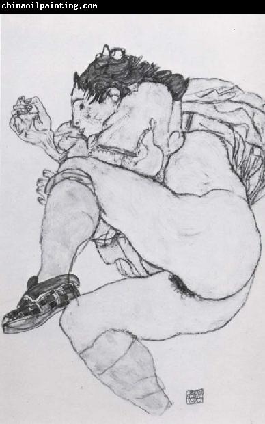 Egon Schiele Recumbent Female Nude with left leg drawn up