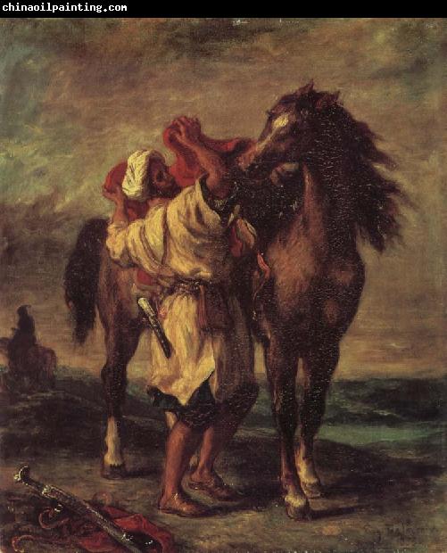 Eugene Delacroix Moroccan in the Sattein of its horse