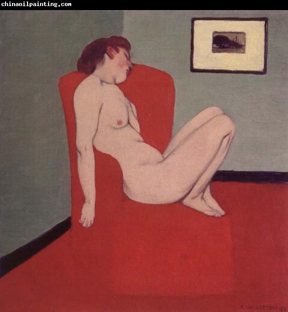 Felix Vallotton Nude Seated in a red armchair