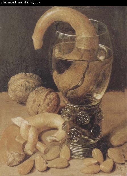 Georg Flegel Style life with wine glass and pretzel