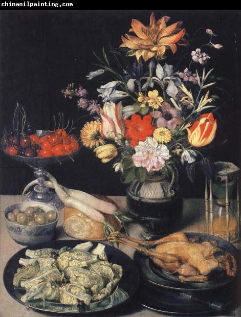 Georg Flegel Style life table with flowers, Essuaren and Studenglas