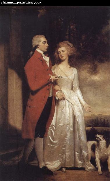 George Romney Sir Christopher and Lady Sykes strolling in the garden at Sledmere