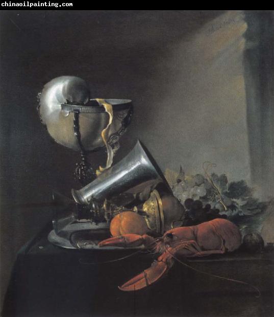 Jan Davidsz. de Heem Style life with Nautiluspokal and lobster