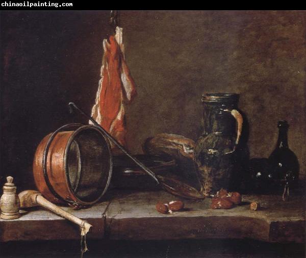 Jean Baptiste Simeon Chardin Uppige food with cook utensils