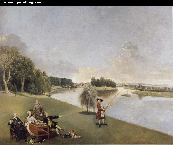 Johann Zoffany A View of the grounds of Hampton House with Mrs and Mrs Garrick taking tea