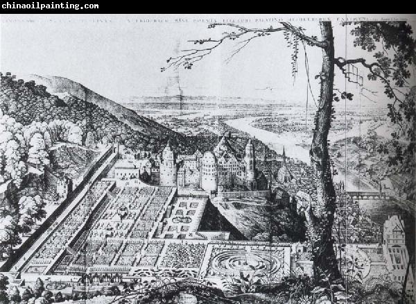 Salomon de Caus Bird-s-eye view of the Palatine garden at  Heidelberg