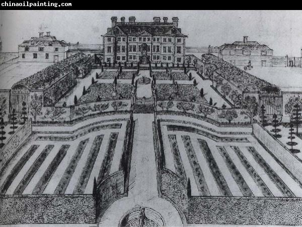 unknow artist The House and garden at Stowe,as they were before Lord Cobham-s alterations of the 1720s