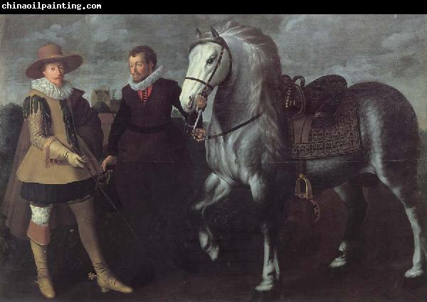 unknow artist Portrat of a cavalier with Plerd and Reitknecht