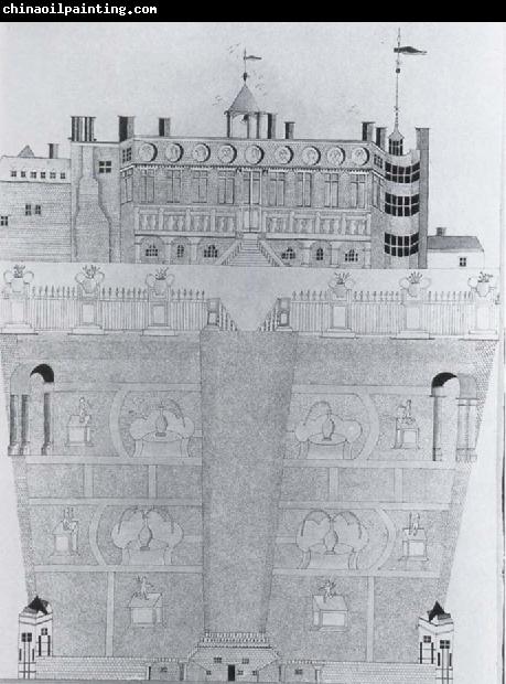 unknow artist Aerial view ot the garden and east front of Hadham Hall