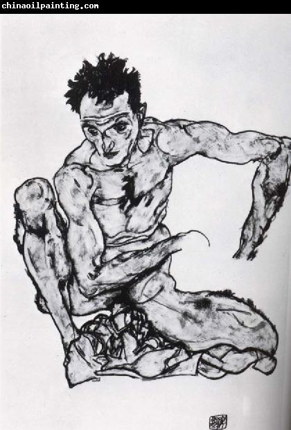 unknow artist Squatting male nude