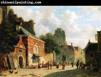 unknow artist European city landscape, street landsacpe, construction, frontstore, building and architecture. 002