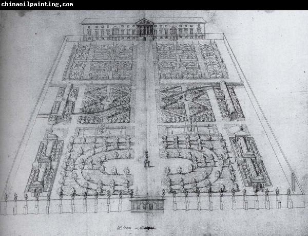 unknow artist View of the garden at Wilton,with the great classical villa as originally envisaged