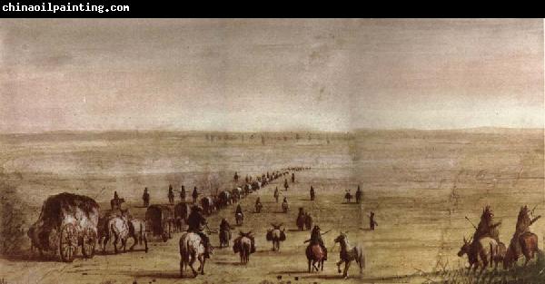 Alfred Jacob Miller Mirage on the Prairie or Traders caravan