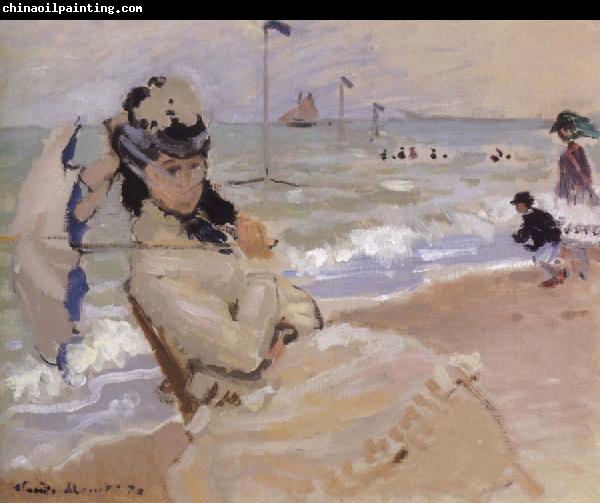 Claude Monet Camille on the Beach at Trouville