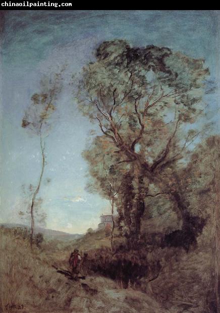 Corot Camille The Italian vill behind pines