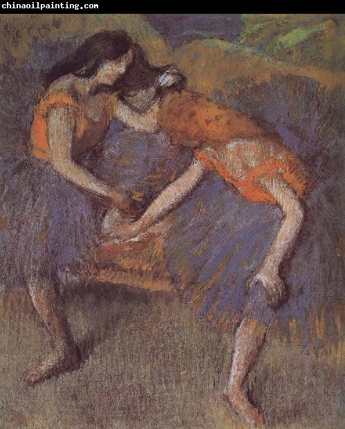 Edgar Degas Two dance wear yellow dress