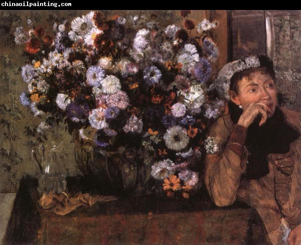 Edgar Degas A Woman seated beside a vase of flowers