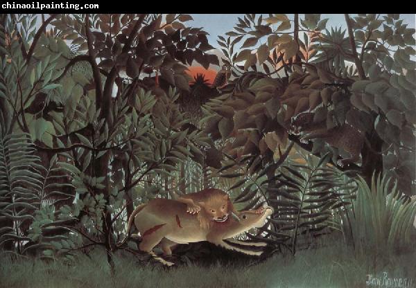 Henri Rousseau The Hungry lion attacking an antelope