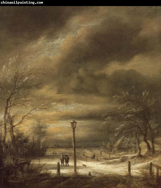 Jacob van Ruisdael Winter Landscape with a Lamp-post and and a Distant view of Haarlem