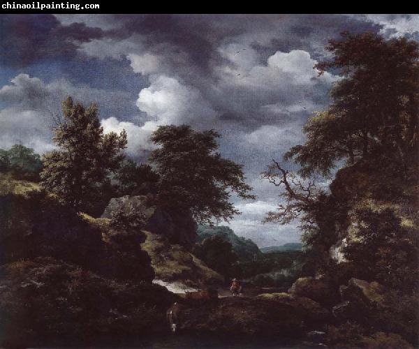 Jacob van Ruisdael Hilly Wooded Landscape with Cattle