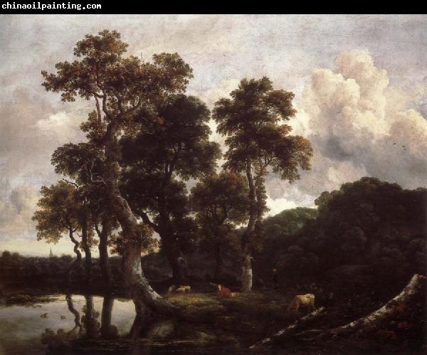 Jacob van Ruisdael Grove of Large Oak trees at the Edge of a pond