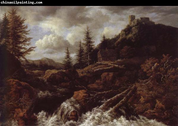 Jacob van Ruisdael Waterfall in a Mountainous Landscape with a Ruined castle