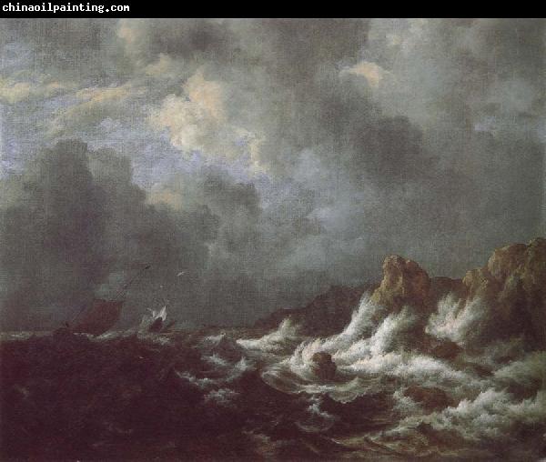 Jacob van Ruisdael Rough Sea with Sailing vessels off a Rocky coast