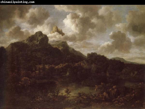 Jacob van Ruisdael Mountainous and wooded landscape with a river