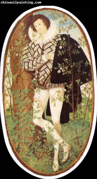 Nicholas Hilliard Leaning younger in rose bush