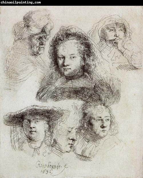 REMBRANDT Harmenszoon van Rijn Studies of the Head of Saskia and Others