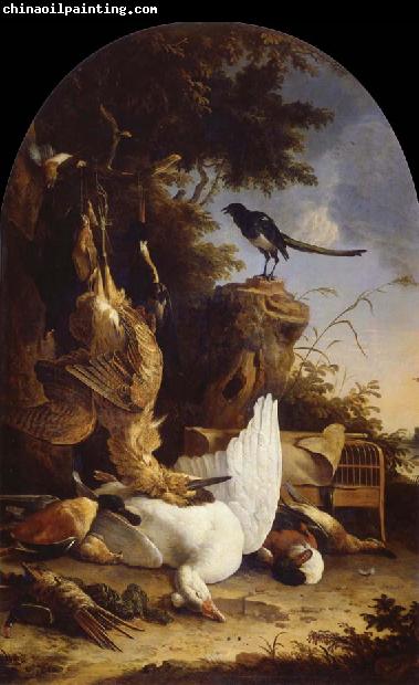 REMBRANDT Harmenszoon van Rijn A hunter-s Bag near a tree stump with a magpie,known as the contemplative Magpie