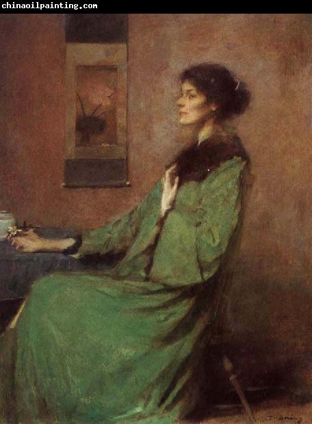 Thomas Wilmer Dewing Portrait of lady holding one rose