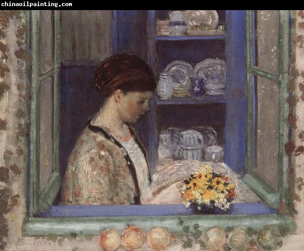 frederick carl frieseke Mis.Frederick in front of the window