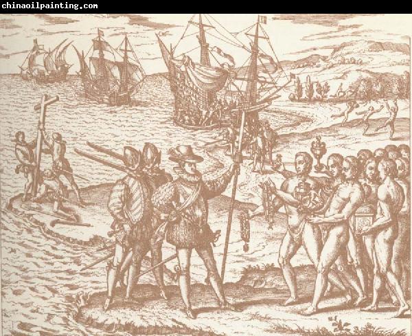 unknow artist Columbia disembark pa Haiti with they royal spear in hand