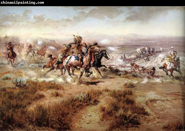 unknow artist Attack on the wagon Train