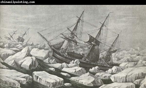 unknow artist Erebus and Terror am riding out a tempest in packisen wonder Ross second travel 1842 to Antarctic Continent