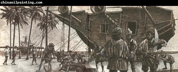 unknow artist Pa its flush travel to India Vasco da Gama ashore pa Africa ostkust in order to repair vessel