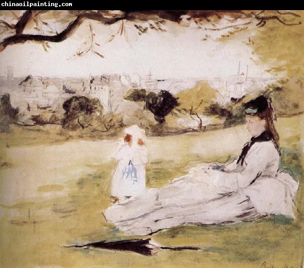 Berthe Morisot The mother and her child on the meadow