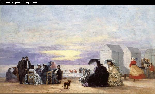 Eugene Boudin Beach Scene at Sunse