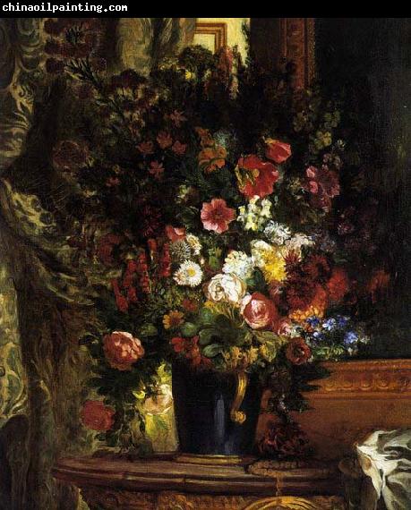 Eugene Delacroix A Vase of Flowers on a Console